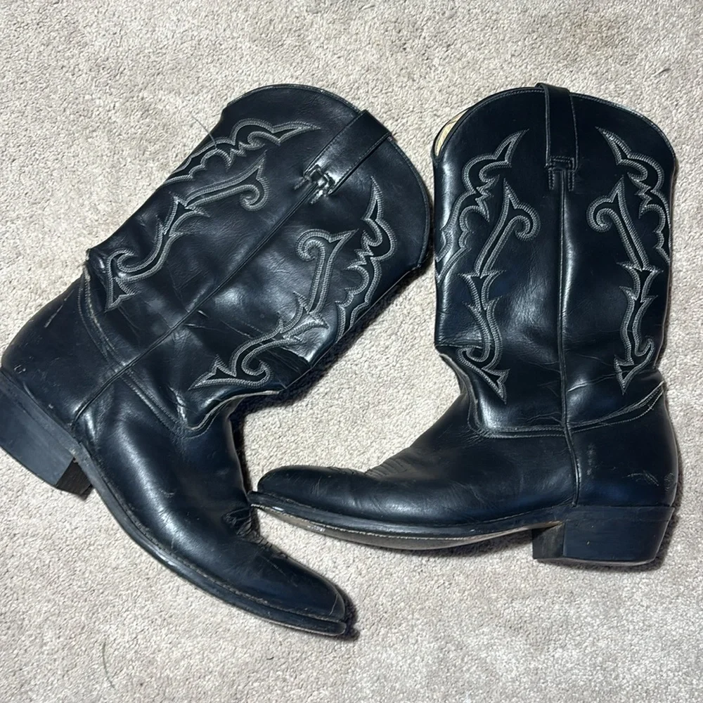 Longhorn Cowboy Boots Flacks leather fancy stitched equestrian boots mens 10EE